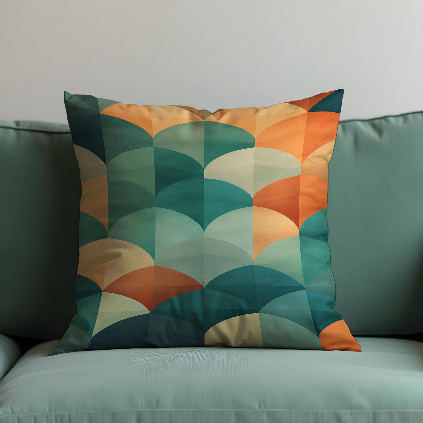 Bold Geometric Cushion Cover, Retro Teal and Burnt Orange Fan Pillow Case