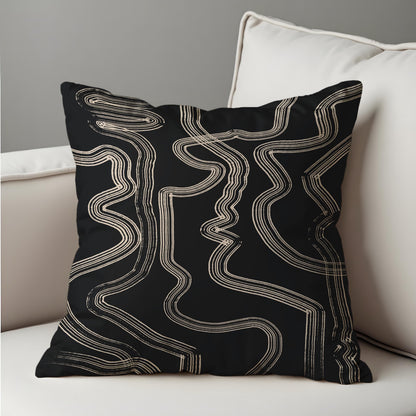 Abstract Black and Beige Cushion Cover, Geometric Lines Throw Pillow Cover