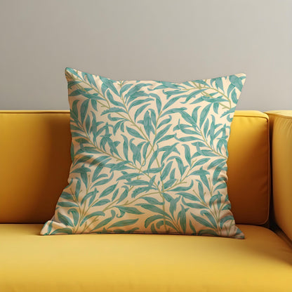 Turquoise Willow Leaf Cushion Cover, Botanical Throw Pillow Cover
