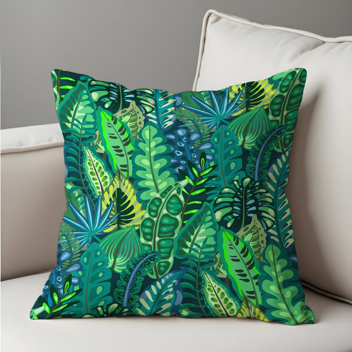 Green Tropical Cushion Cover, Jungle Leaf Pillow Case