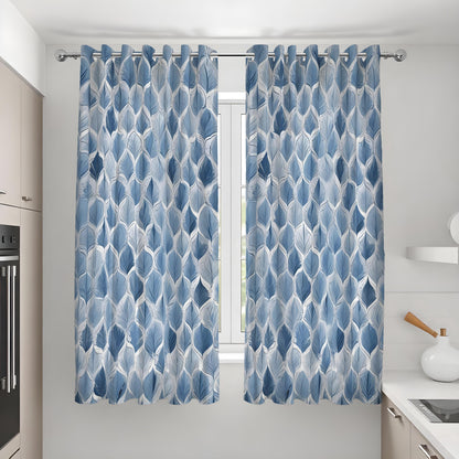 Blue Geometric Leaf Curtains, Modern Pattern Window Drapes