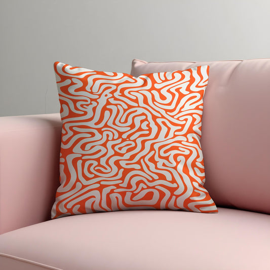 Orange Abstract Cushion Cover, Fluid Geometric Line Pattern Pillowcase