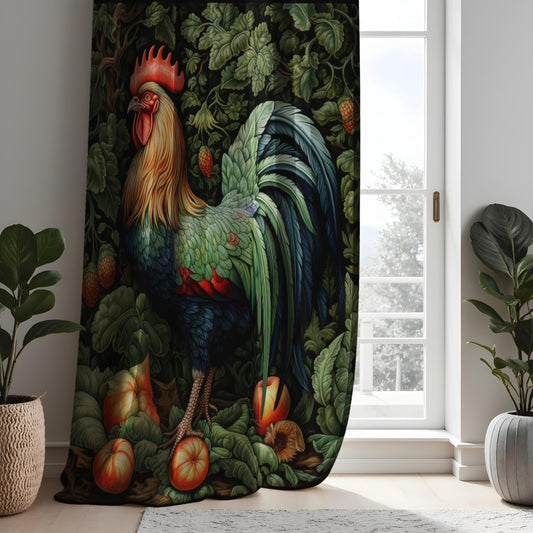 Rooster Kitchen Curtains, Farmhouse Chicken Print Drapes