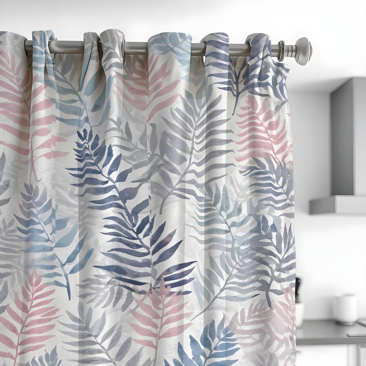 Pastel Fern Curtains, Soft Botanical Leaf Print Drapes