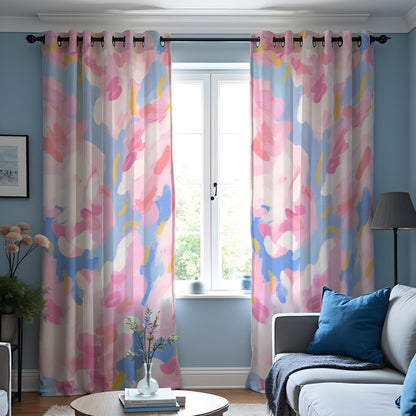 Pink Blue Pastel Watercolor Curtains, Abstract Print Drapes