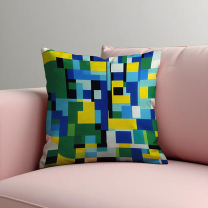 Pixel Art Cushion Cover, Blue Green Grid Pillow Case