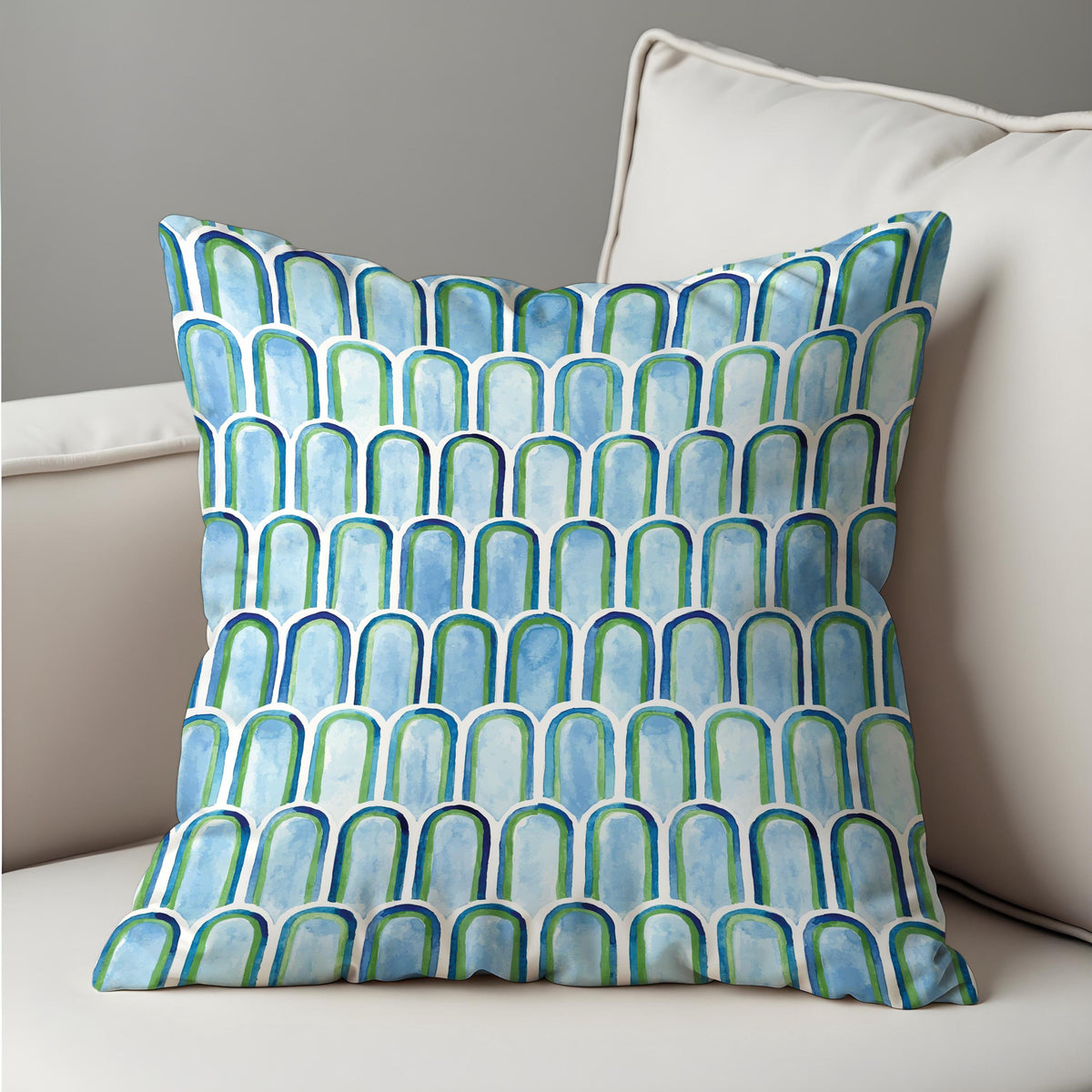 Blue and Green Arch Pattern Throw Pillow Cover, Cushion Case