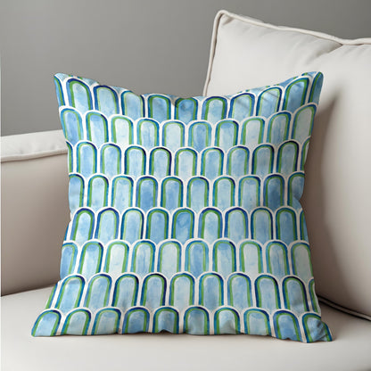 Blue and Green Arch Pattern Throw Pillow Cover, Cushion Case