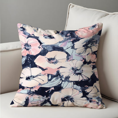 Watercolor Floral Cushion Cover, Blush & Navy Flower Print Pillowcase