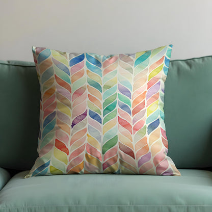 Watercolor Chevron Cushion Cover, Rainbow Leaf Throw Pillow Case