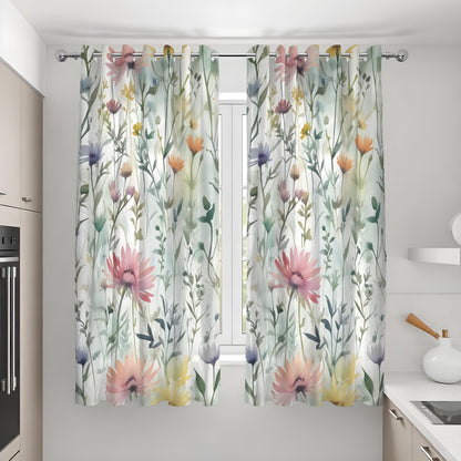 Watercolor Floral Botanical Curtains, Calm Nature Drapes