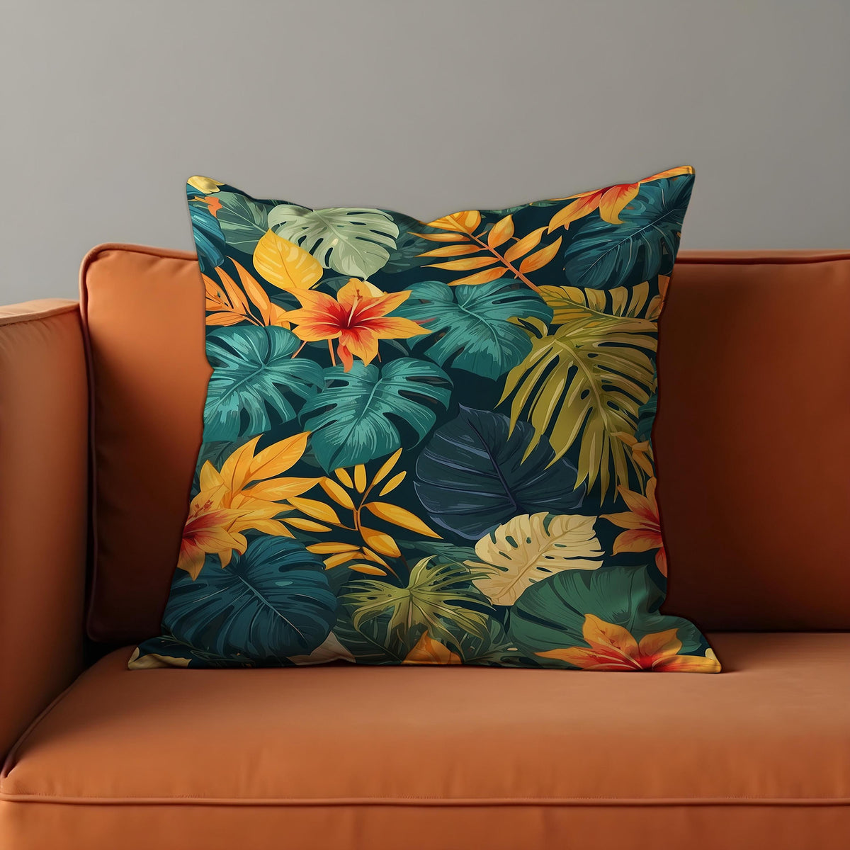 Dark Tropical Leaf Cushion Cover, Jungle Pillow Case