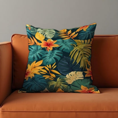 Dark Tropical Leaf Cushion Cover, Jungle Pillow Case