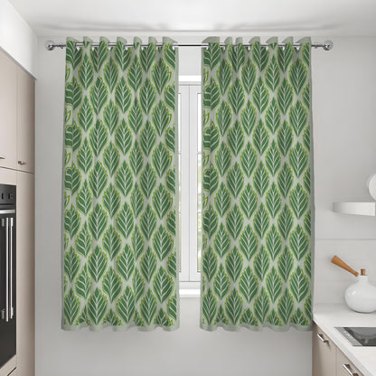 Green Leaf Pattern Curtains, Modern Botanical Custom Drapes