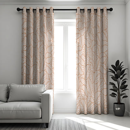 Beige Minimalist Botanical Curtains, Line Leaf Drapes