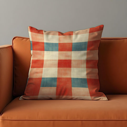 Red Blue Gingham Cushion Cover, Farmhouse Pillow Case
