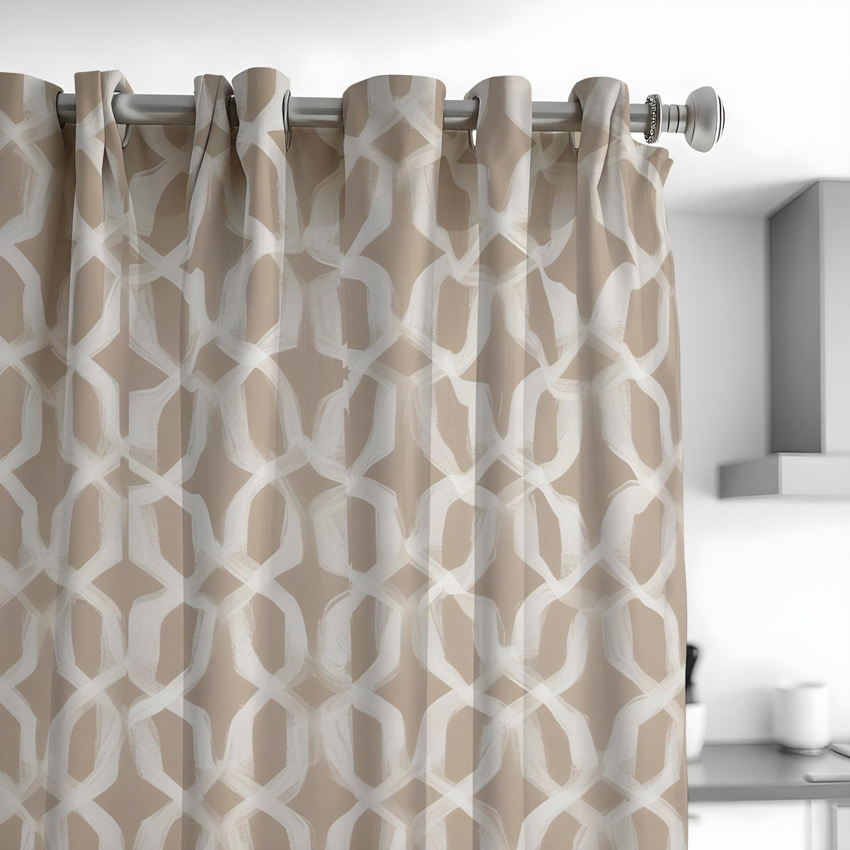 Beige Brushstroke Curtains, Neutral Geometric Drapes