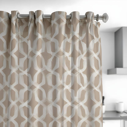 Beige Brushstroke Curtains, Neutral Geometric Drapes