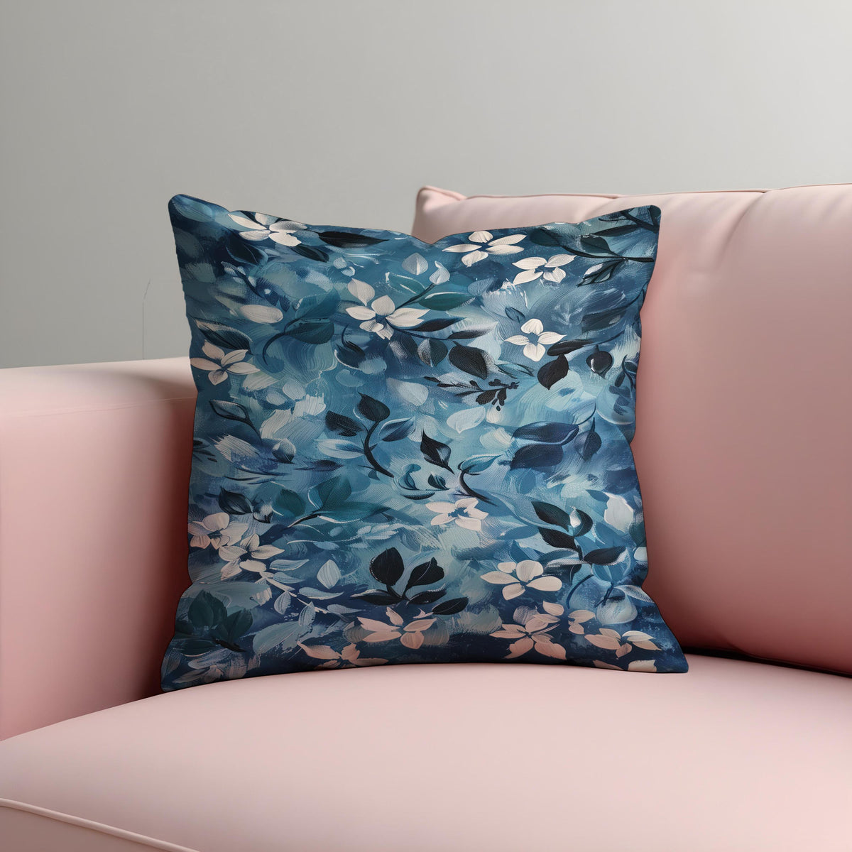 Blue Botanical Cushion Cover, Floral Throw Pillow Case