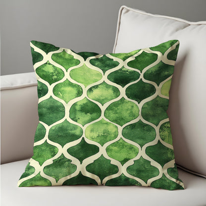 Green Moroccan Trellis Cushion Cover, Watercolor Style Pillow Cover