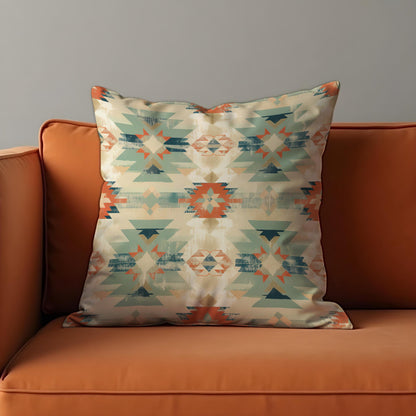 Southwestern Aztec Cushion Cover, Teal & Rust Tribal Pillow Case