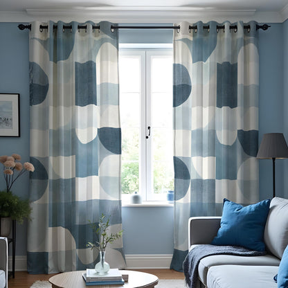 Blue Abstract Geometric Curtains, Minimalist Custom Drapes