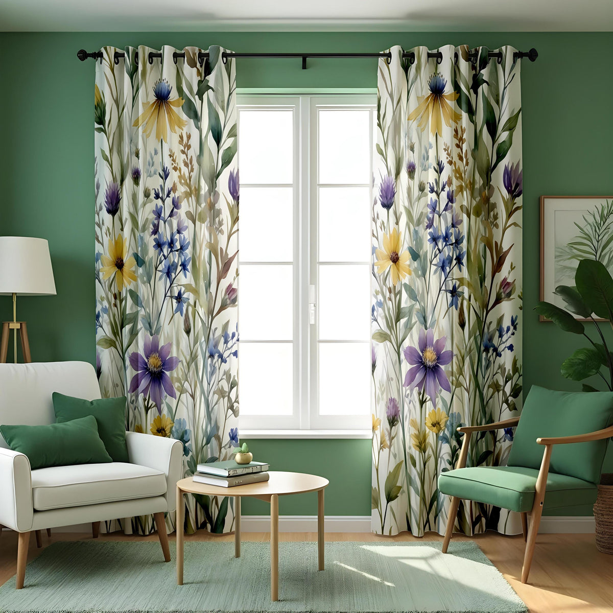 Pastel Floral Curtains, Soft Botanical Print Window Drapes