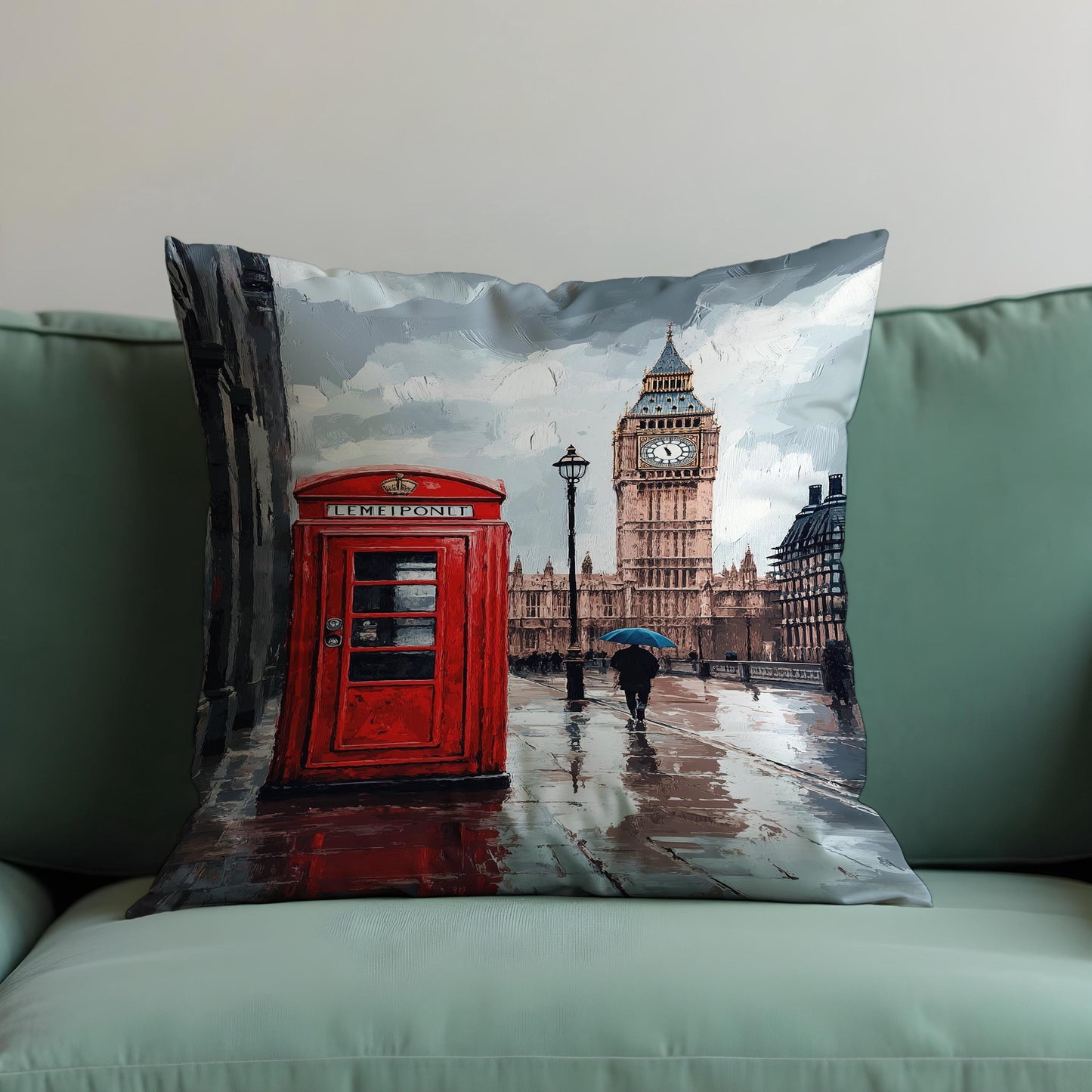 London Street Scene Cushion Cover, Big Ben Throw Pillow Cover