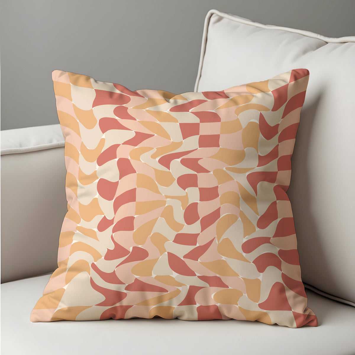 Peach Wave Cushion Cover, Retro Throw Pillow Case