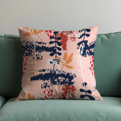 Modern Abstract Botanical Cushion Cover, Navy & Blush Throw Pillow Cover