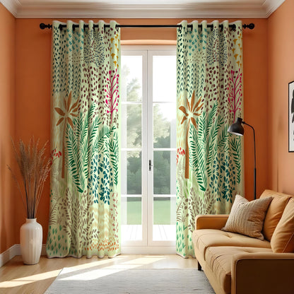 Green Tropical Palm Curtains, Botanical Leaf Print Drapes