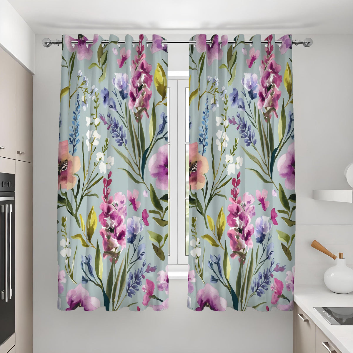 Watercolor Wildflower Curtains, Spring Garden Floral Drapes