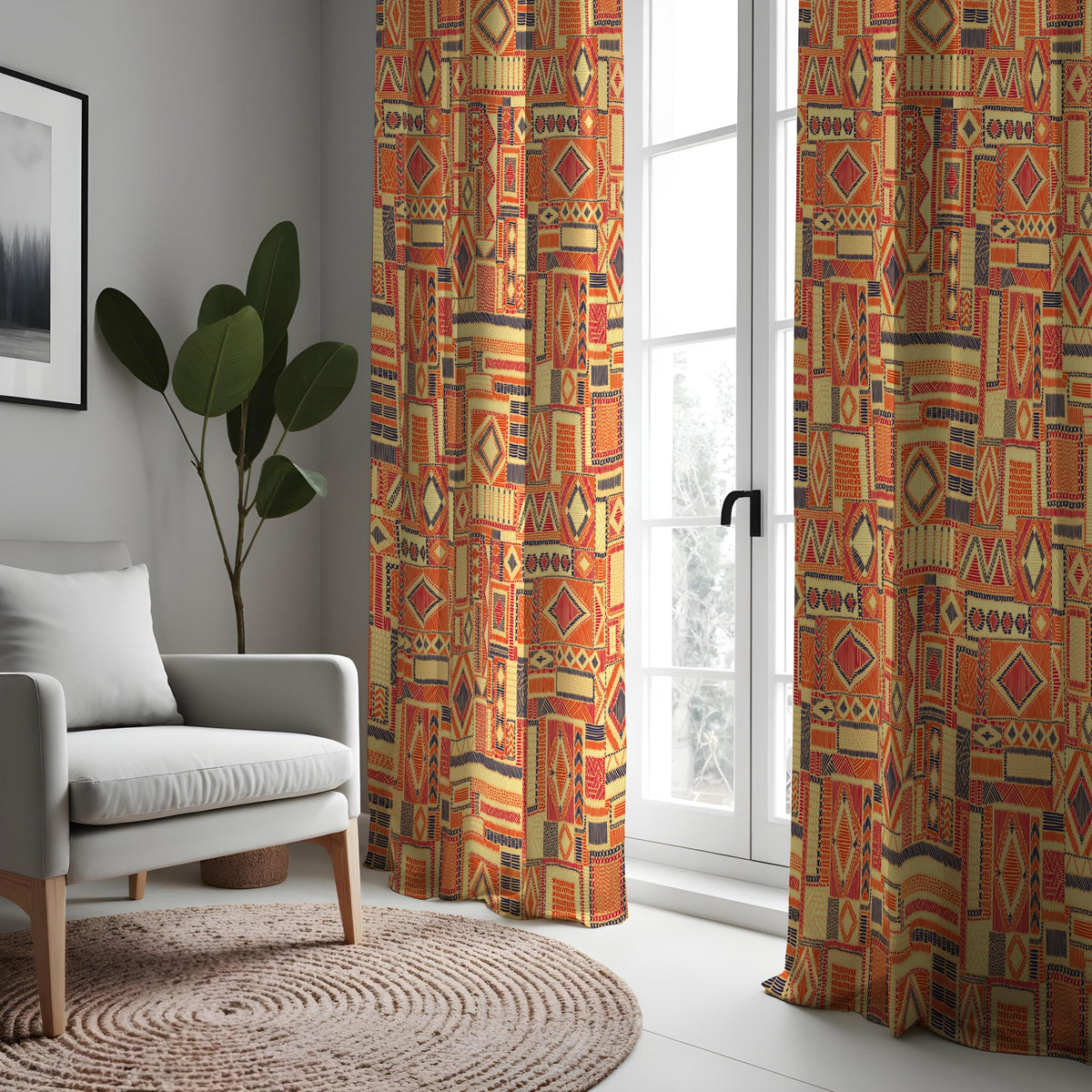 Tribal Boho Curtains, Colorful Aztec Geometric Drapes