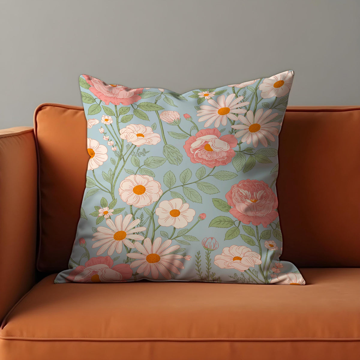 Blue Daisy Rose Cushion Cover, Floral Pillow Case
