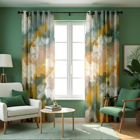 Earthy Watercolor Abstract Curtains, Brushstroke Drapes