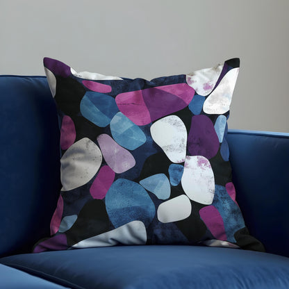 Abstract Pebble Cushion Cover, Purple & Blue Bold Rock Pillow Cover
