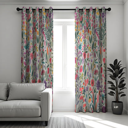 Colorful Wildflower Curtains, Boho Garden Floral Drapes