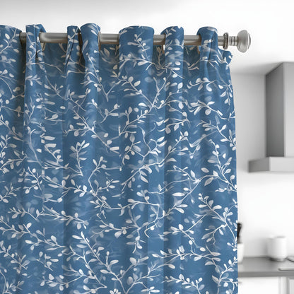 Blue Floral Leaf Curtains, Botanical Custom Size Drapes