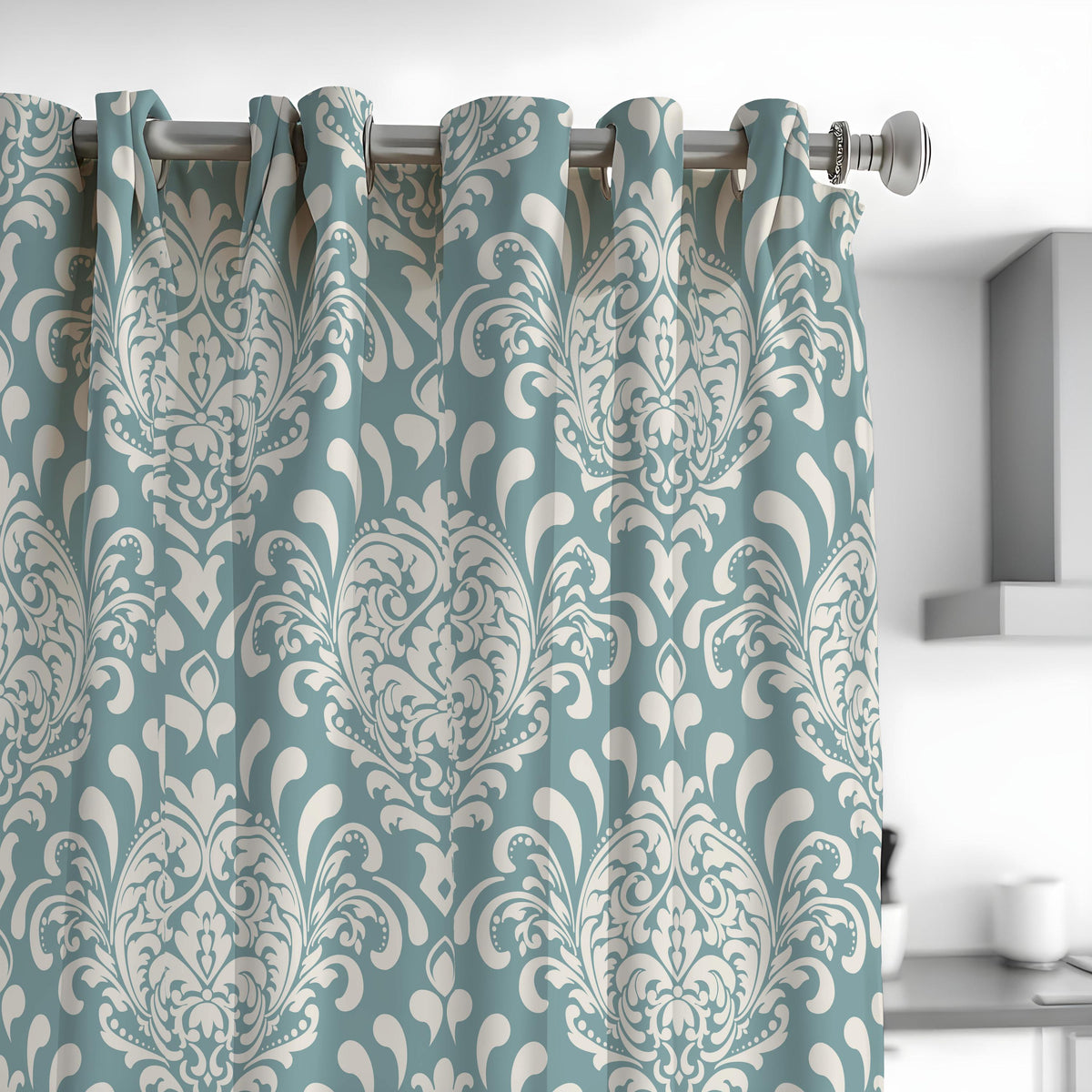Teal Damask Curtains, Classic Pattern Custom Size Drapes