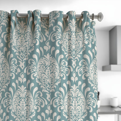 Teal Damask Curtains, Classic Pattern Custom Size Drapes