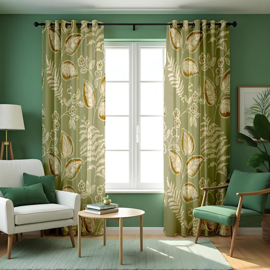 Green Fern Leaf Curtains, Botanical Made to Measure Drapes