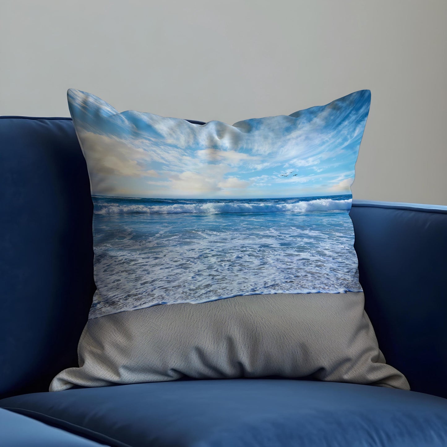 Ocean View Cushion Cover, Serene Seascape Coastal Pillow Case