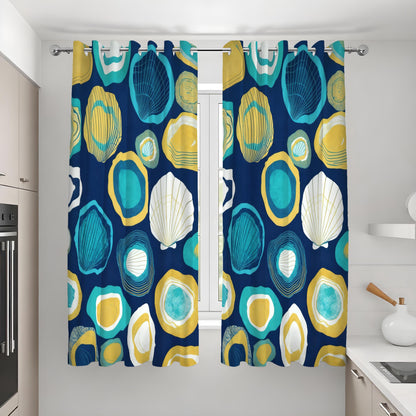 Navy & Teal Nautical Shell Curtains, Coastal Beach Drapes