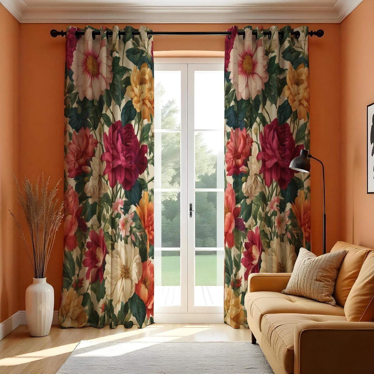 Dark Floral Curtains, Large Bloom Classic Botanical Drapes