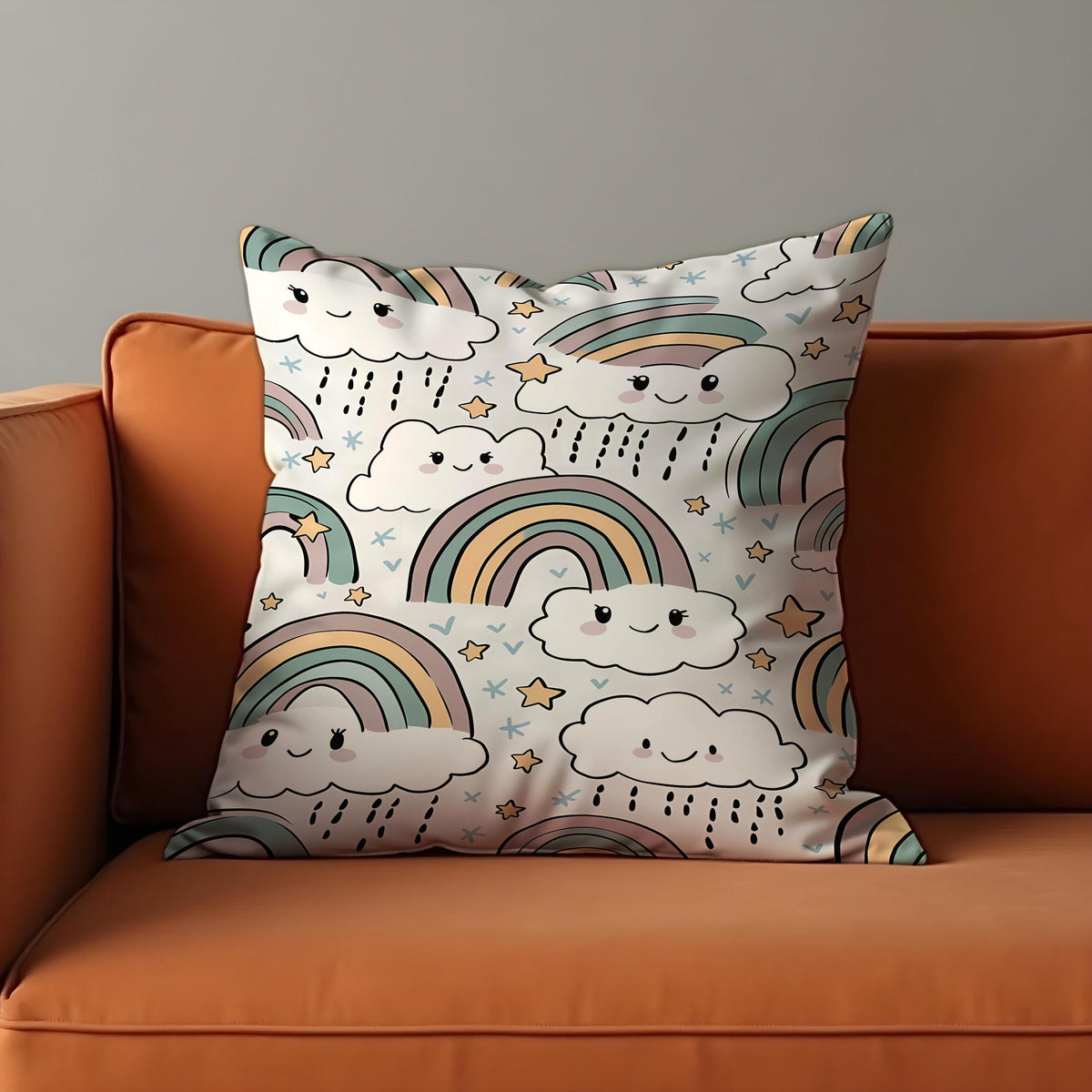 Rainbow Clouds Throw Pillow Cover, Nursery Cushion Case