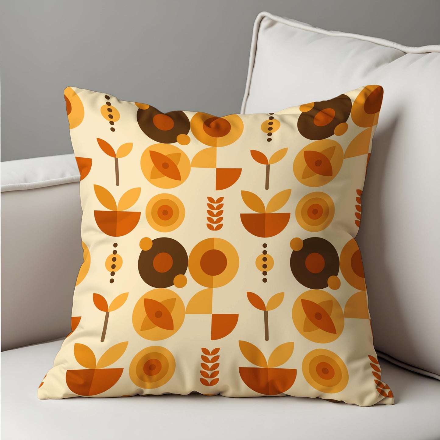 Mid Century Modern Floral Cushion Cover, Retro Throw Pillow Cover
