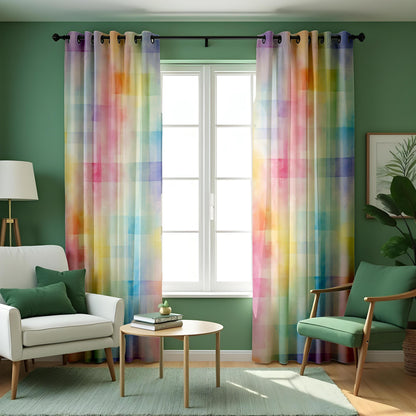 Pastel Rainbow Curtains, Soft Watercolor Gradient Drapes