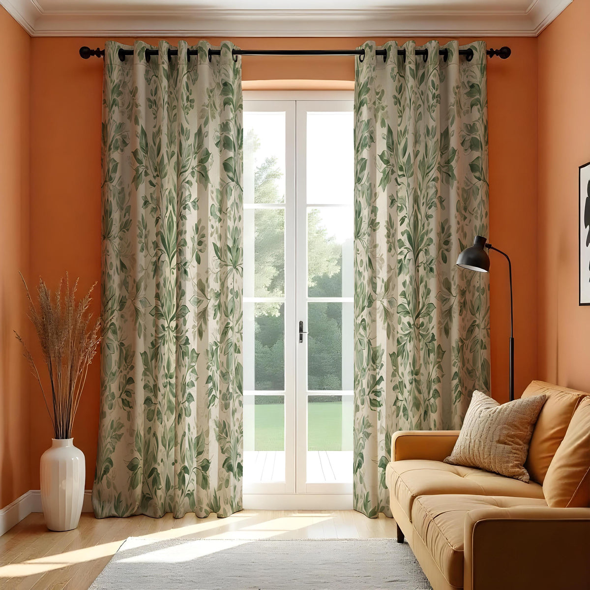 Green Leaf Curtains, Soft Botanical Custom Size Drapes