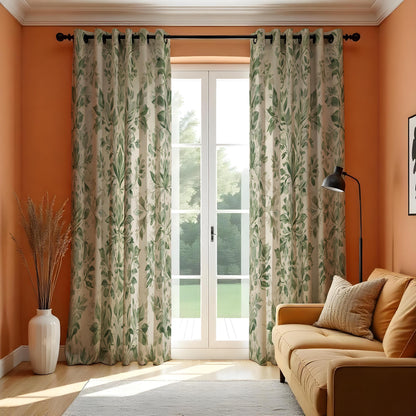 Green Leaf Curtains, Soft Botanical Custom Size Drapes