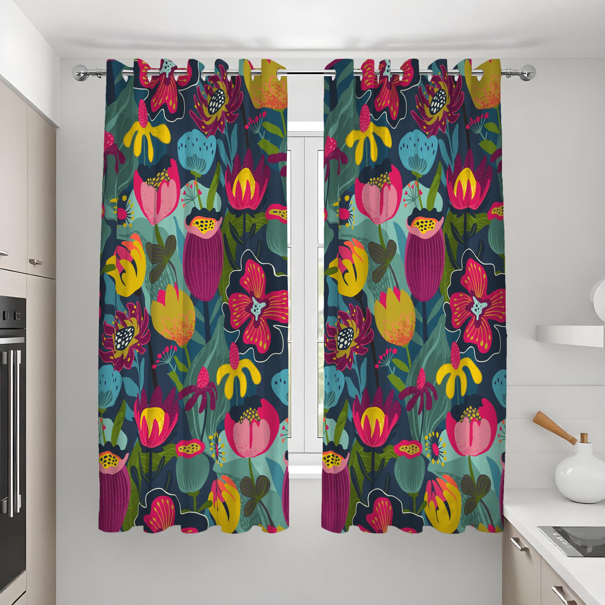 Colorful Floral Curtains, Multicolor Botanical Art Drapes